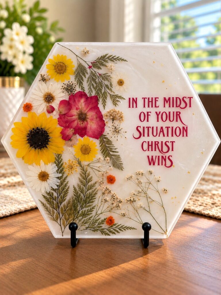 Placa Hexagonal Floral Inspiracional