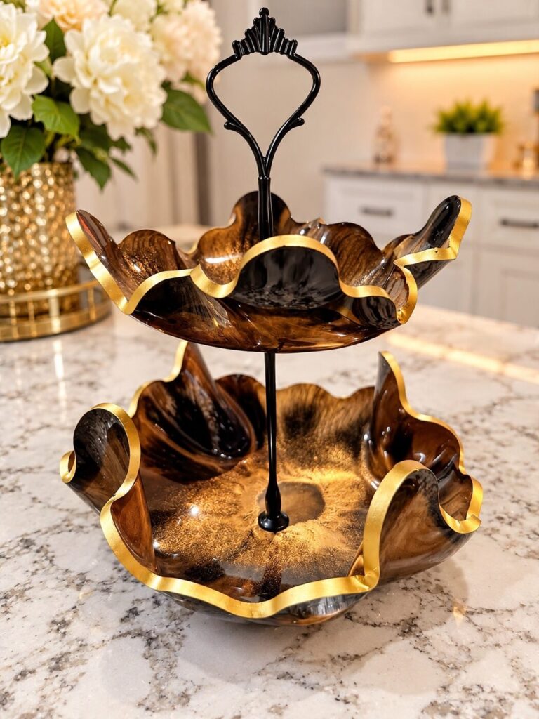 Black and Gold Two-Tier Serving Stand