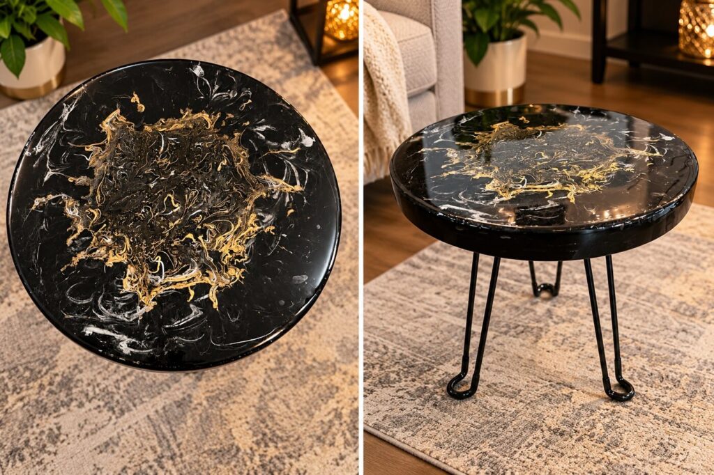 Black Marble and Gold Resin Accent Table