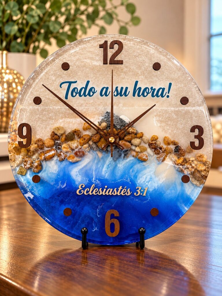 Ocean-Inspired Christian Resin Clock — Ecclesiastes 3:1