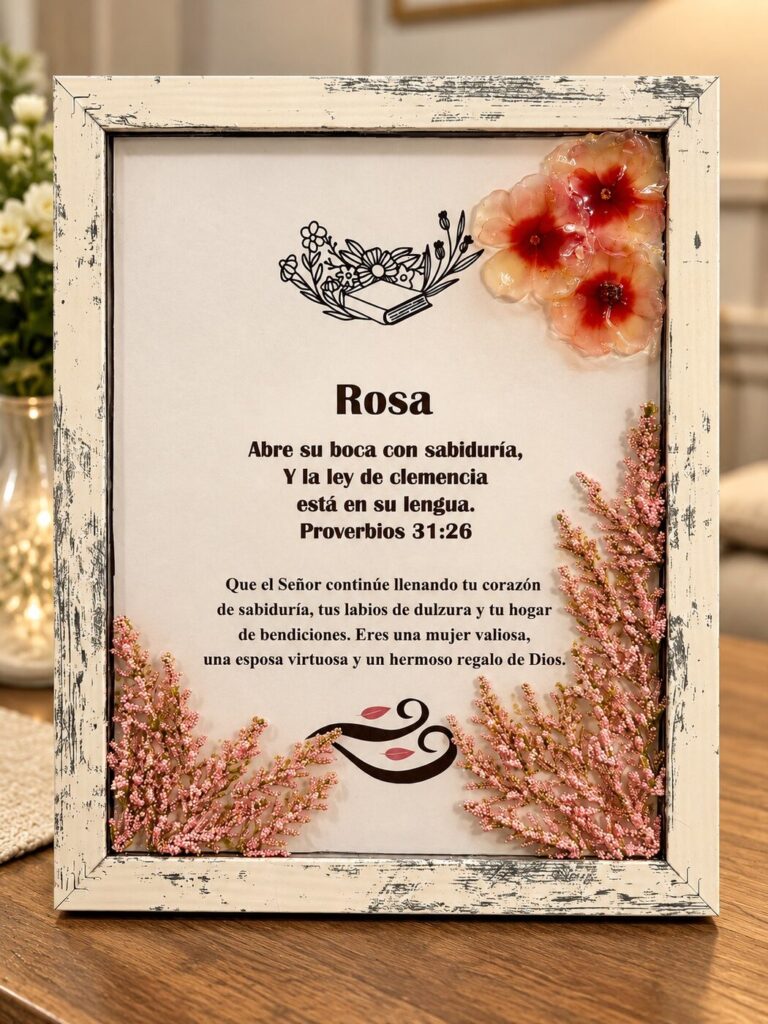 Personalized Pink Floral Scripture Frame — Proverbs 31:26
