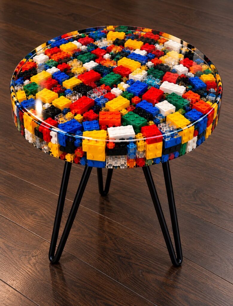 Colorful Building Block Resin Accent Table