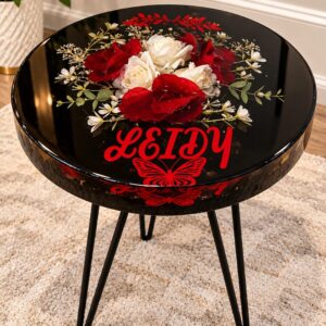 Personalized Floral Black Resin Accent Table