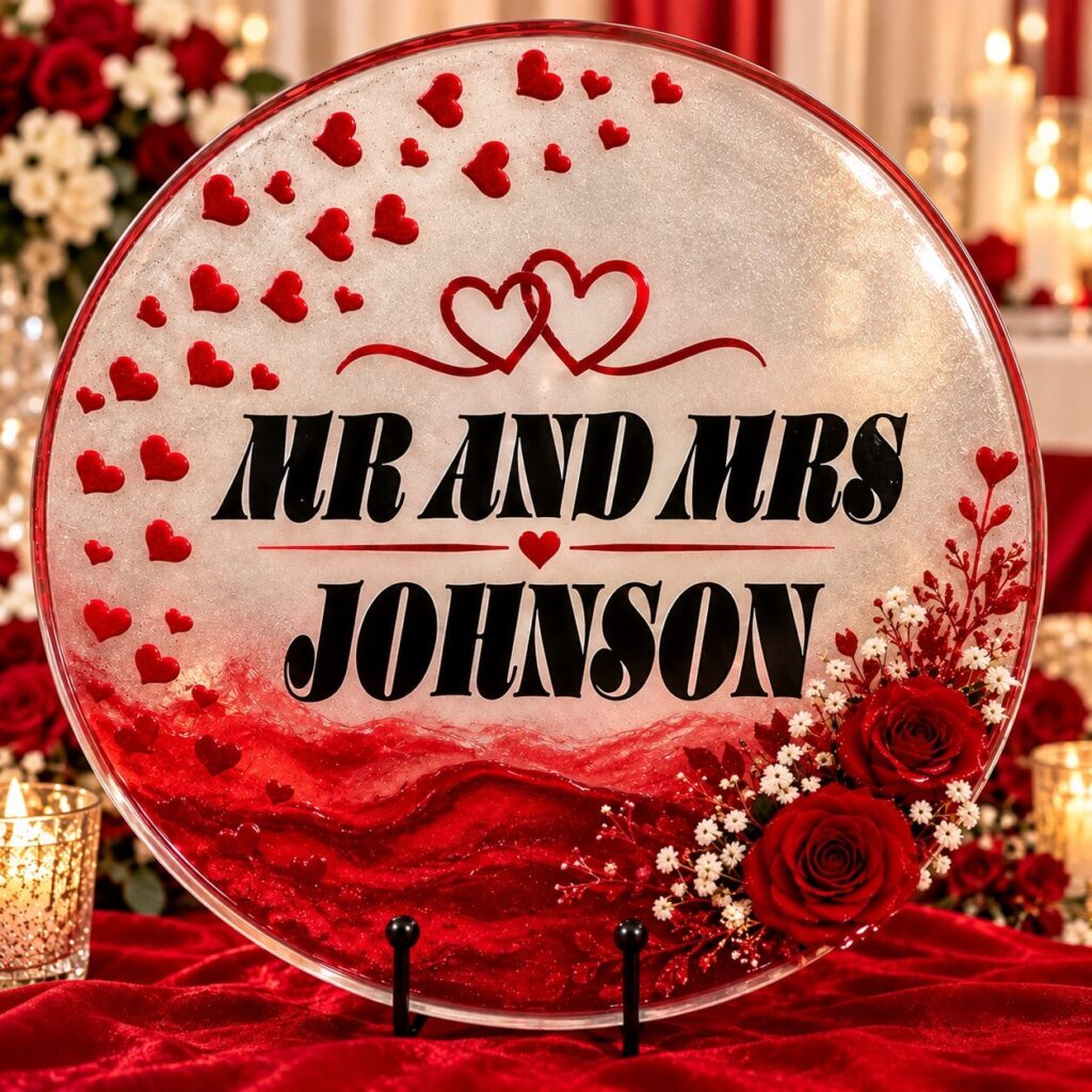 Personalized Red Heart Anniversary Resin Plaque