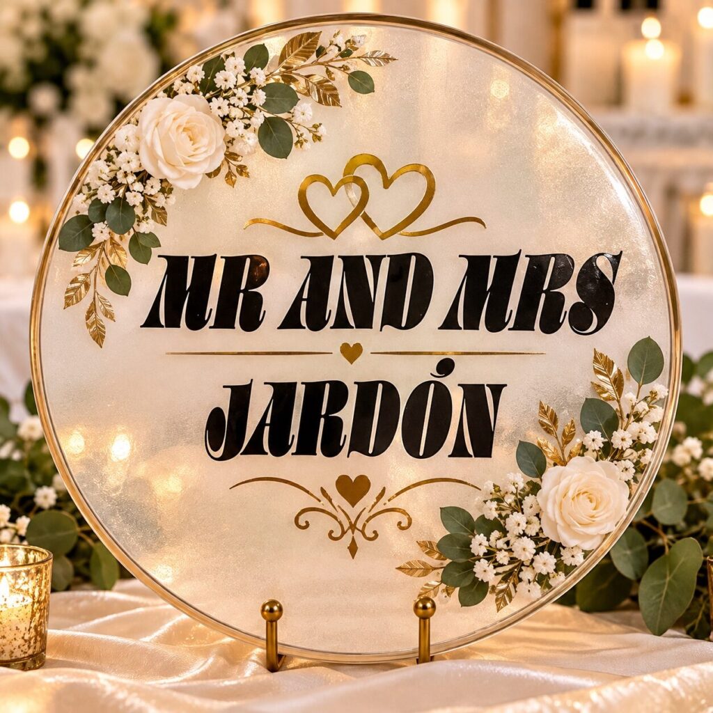Placa de Pareja Elegante Blanco y Oro