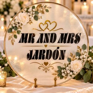 Placa de Pareja Elegante Blanco y Oro